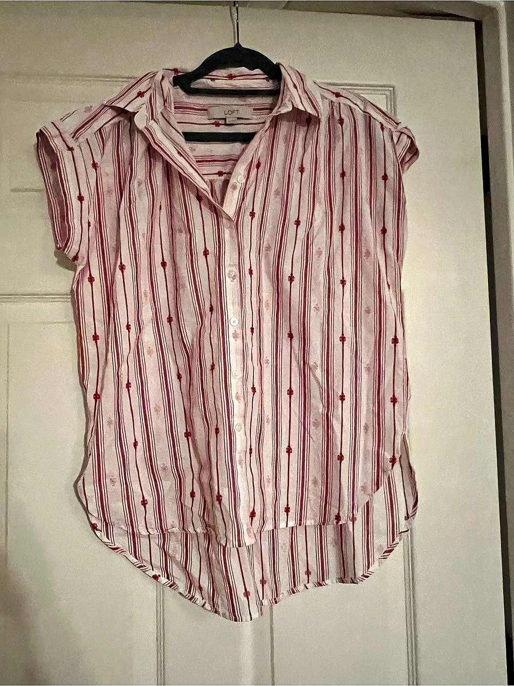 LOFT Striped Button Front Top in White & Red